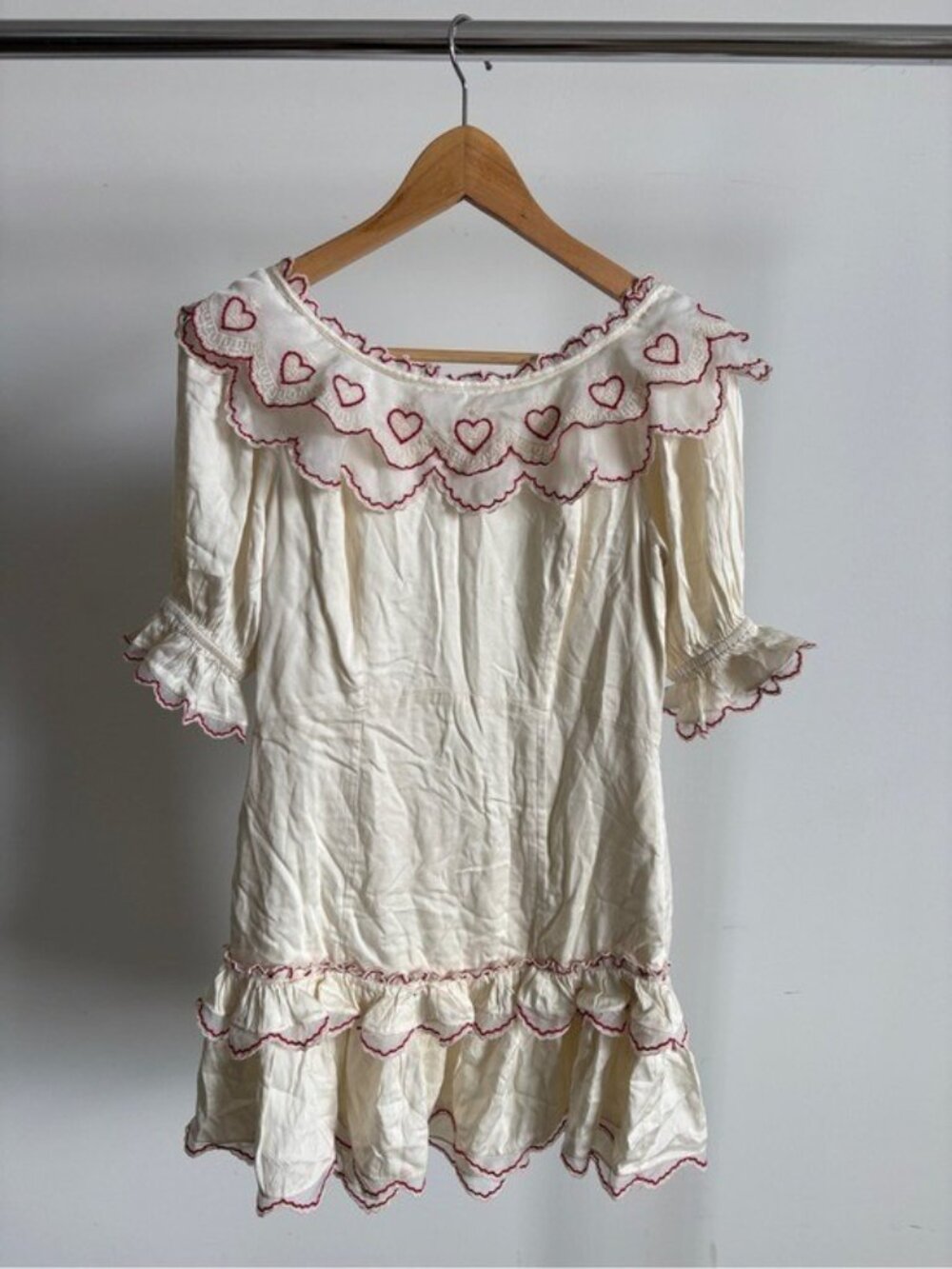 $369 NWT For Love And Lemons “Amor”Embroidered Mini Dress in Cream Sz XS - Picture 4 of 14